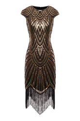 Gold Gatsby Glitzer Franse 1920er Kleid
